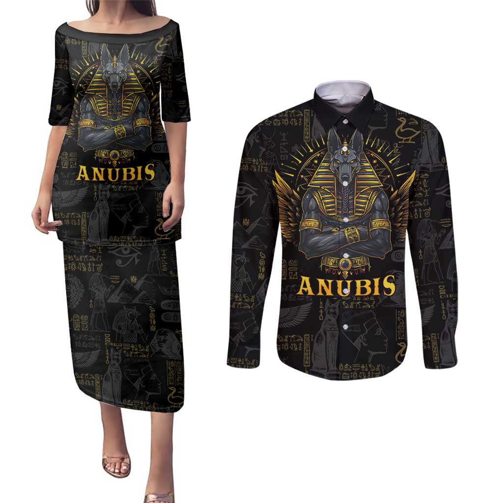 Anubis Egyptian God of Death Couples Matching Puletasi and Long Sleeve Button Shirt LT9 - Wonder Print Shop