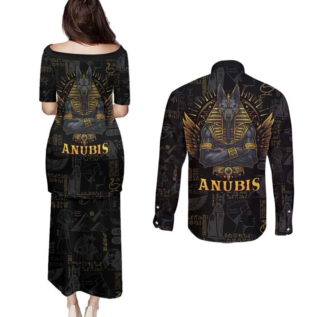 Anubis Egyptian God of Death Couples Matching Puletasi and Long Sleeve Button Shirt LT9 - Wonder Print Shop