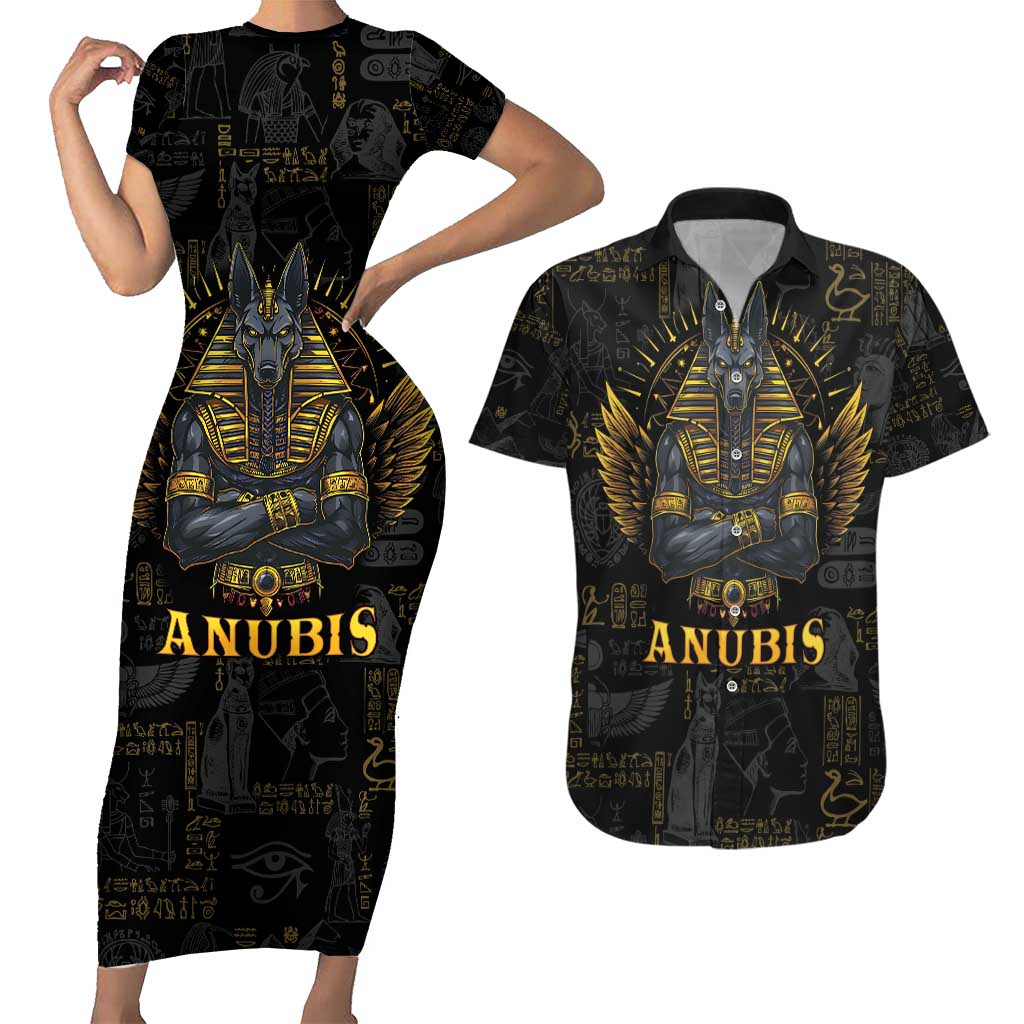 Anubis Egyptian God of Death Couples Matching Short Sleeve Bodycon Dress and Hawaiian Shirt LT9 - Wonder Print Shop