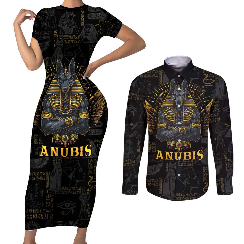 Anubis Egyptian God of Death Couples Matching Short Sleeve Bodycon Dress and Long Sleeve Button Shirt LT9 - Wonder Print Shop