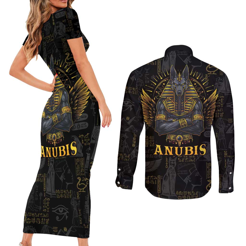 Anubis Egyptian God of Death Couples Matching Short Sleeve Bodycon Dress and Long Sleeve Button Shirt LT9 - Wonder Print Shop