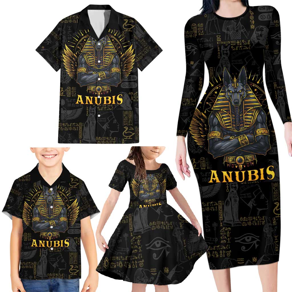 Anubis Egyptian God of Death Family Matching Long Sleeve Bodycon Dress and Hawaiian Shirt LT9 - Wonder Print Shop