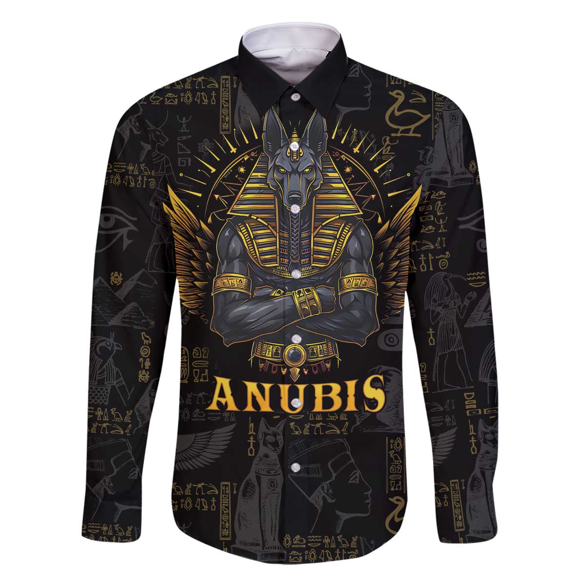 Anubis Egyptian God of Death Family Matching Off The Shoulder Long Sleeve Dress and Hawaiian Shirt - Wonder Print Shop