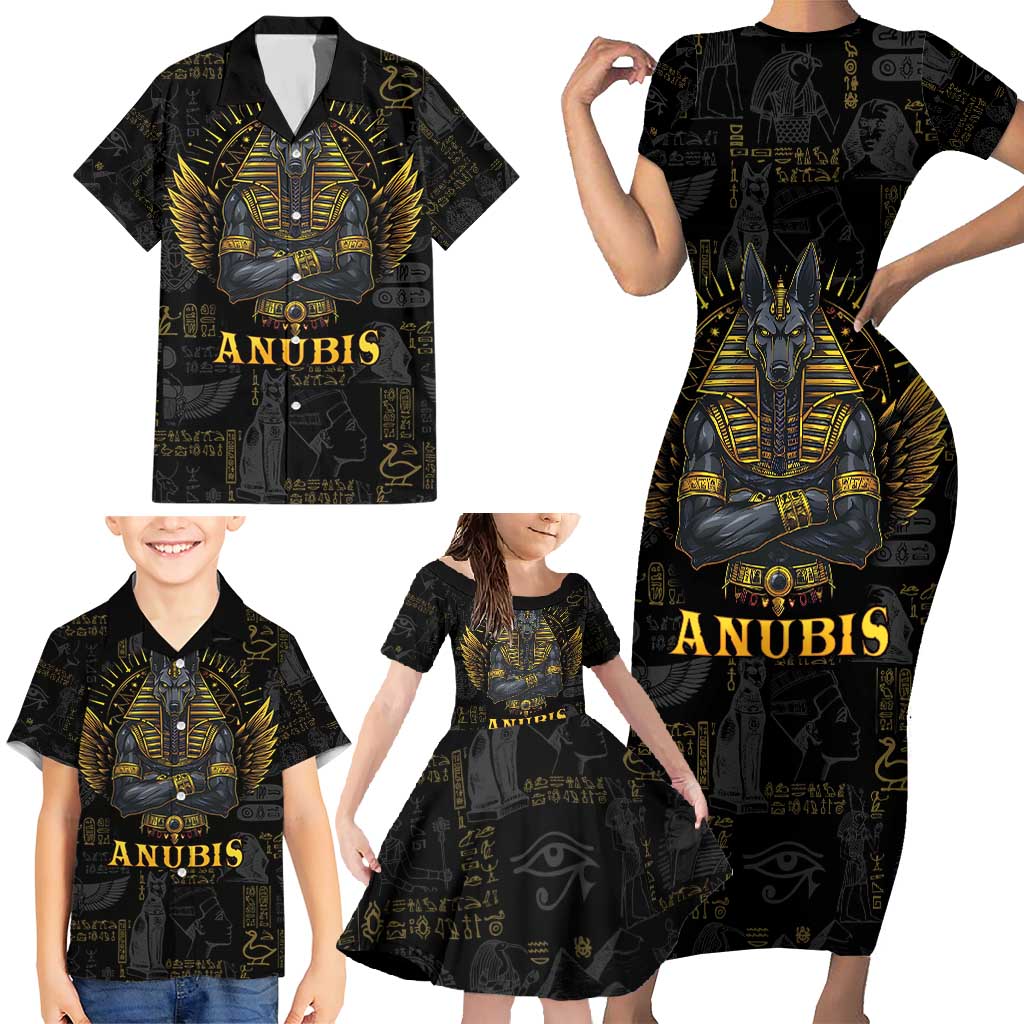Anubis Egyptian God of Death Family Matching Short Sleeve Bodycon Dress and Hawaiian Shirt - Wonder Print Shop