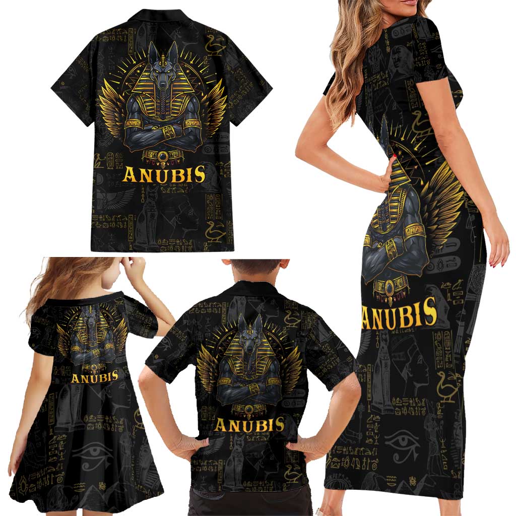 Anubis Egyptian God of Death Family Matching Short Sleeve Bodycon Dress and Hawaiian Shirt - Wonder Print Shop
