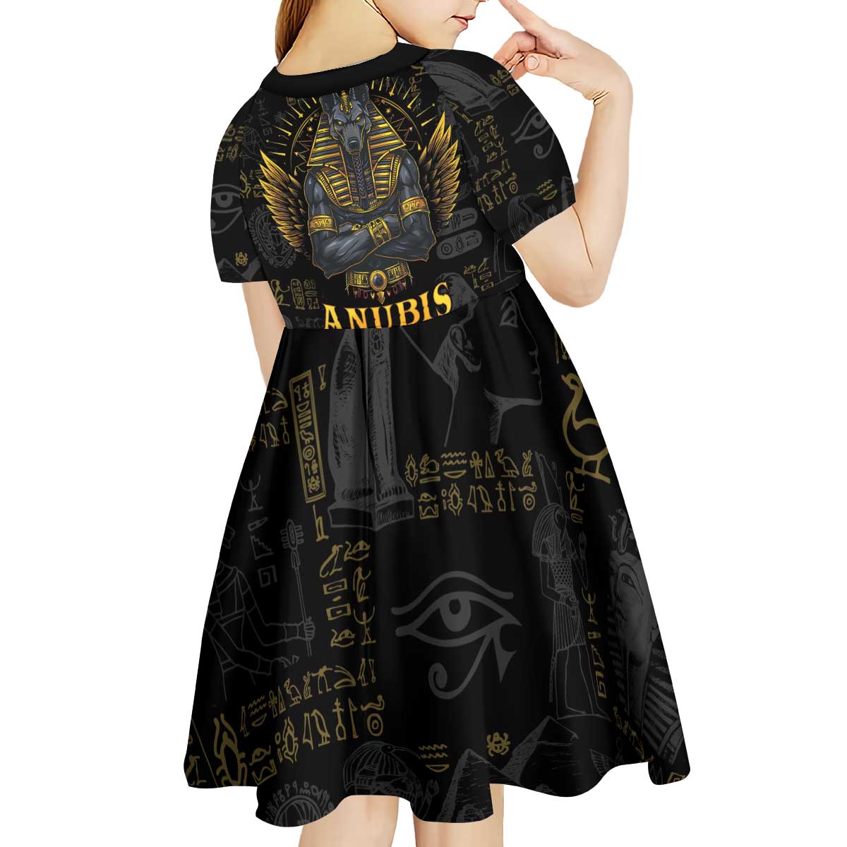 Anubis Egyptian God of Death Kid Short Sleeve Dress - Wonder Print Shop