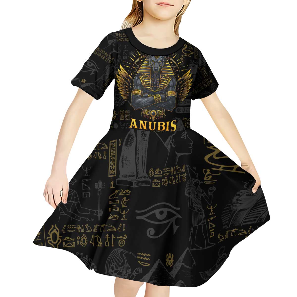 Anubis Egyptian God of Death Kid Short Sleeve Dress - Wonder Print Shop
