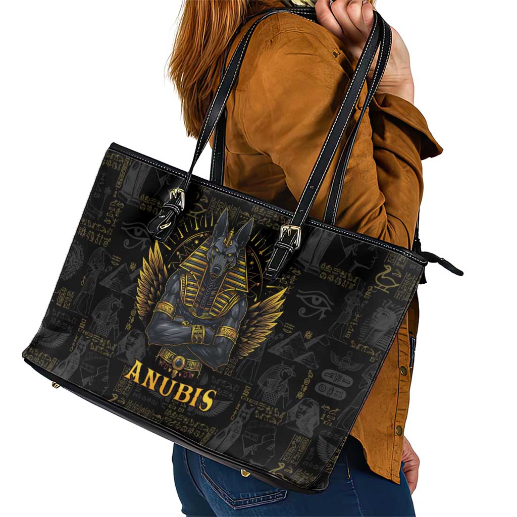 Anubis Egyptian God of Death Leather Tote Bag - Wonder Print Shop