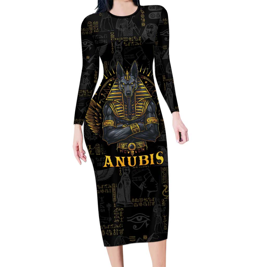 Anubis Egyptian God of Death Long Sleeve Bodycon Dress - Wonder Print Shop