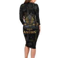 Anubis Egyptian God of Death Long Sleeve Bodycon Dress - Wonder Print Shop