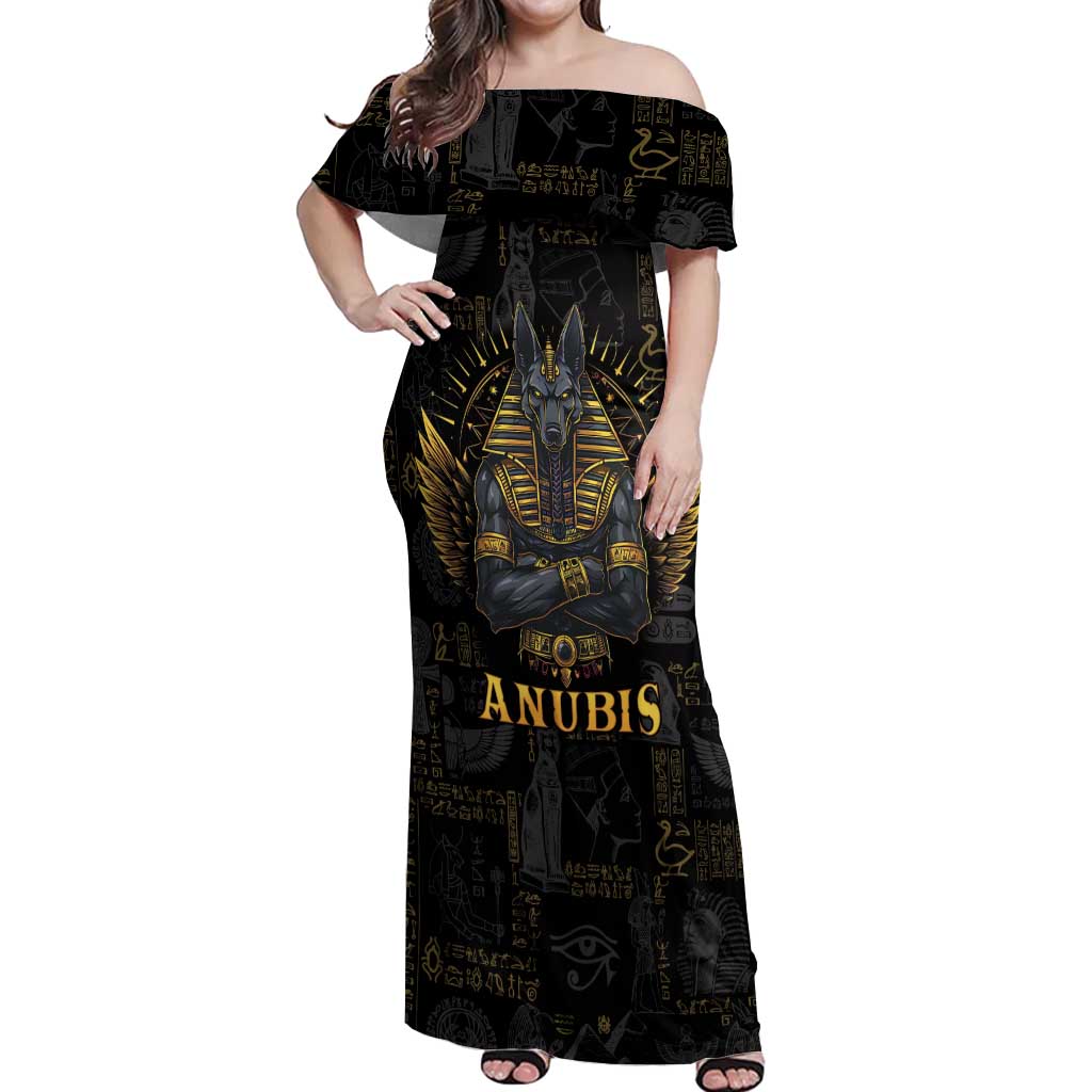 Anubis Egyptian God of Death Off Shoulder Maxi Dress - Wonder Print Shop