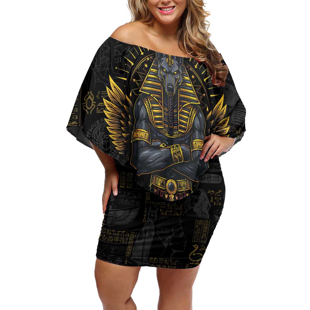 Anubis Egyptian God of Death Off Shoulder Short Dress - Wonder Print Shop