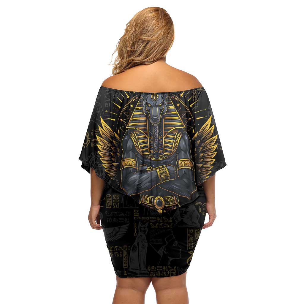 Anubis Egyptian God of Death Off Shoulder Short Dress - Wonder Print Shop