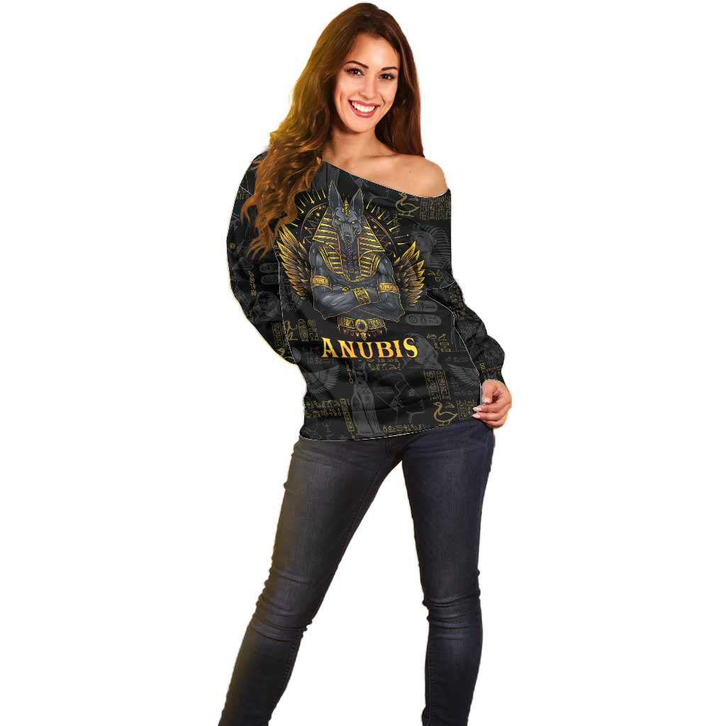 Anubis Egyptian God of Death Off Shoulder Sweater - Wonder Print Shop