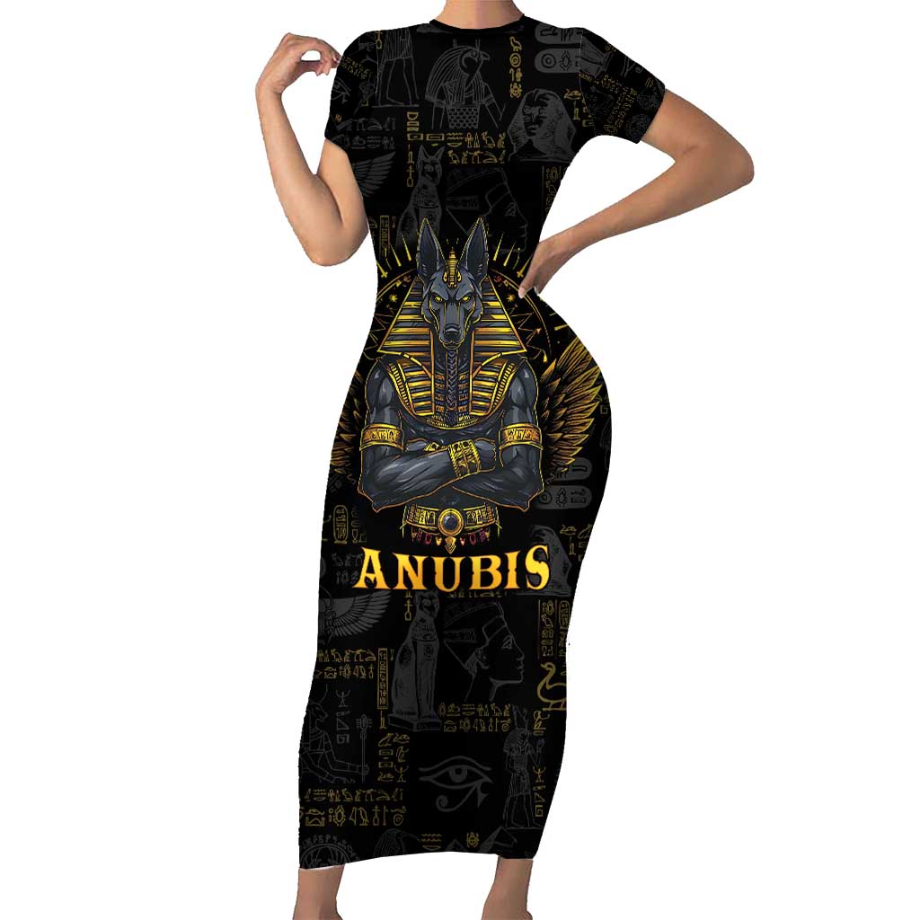 Anubis Egyptian God of Death Short Sleeve Bodycon Dress - Wonder Print Shop