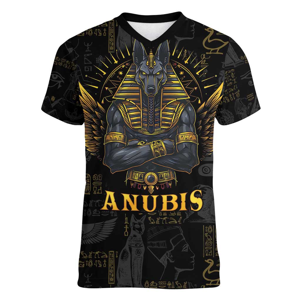 Anubis Egyptian God of Death Women V-Neck T-Shirt - Wonder Print Shop