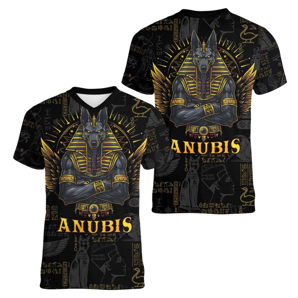 Anubis Egyptian God of Death Women V-Neck T-Shirt - Wonder Print Shop