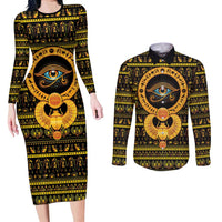 Egyptian God of The Sun Eye of Ra Couples Matching Long Sleeve Bodycon Dress and Long Sleeve Button Shirt LT9 - Wonder Print Shop