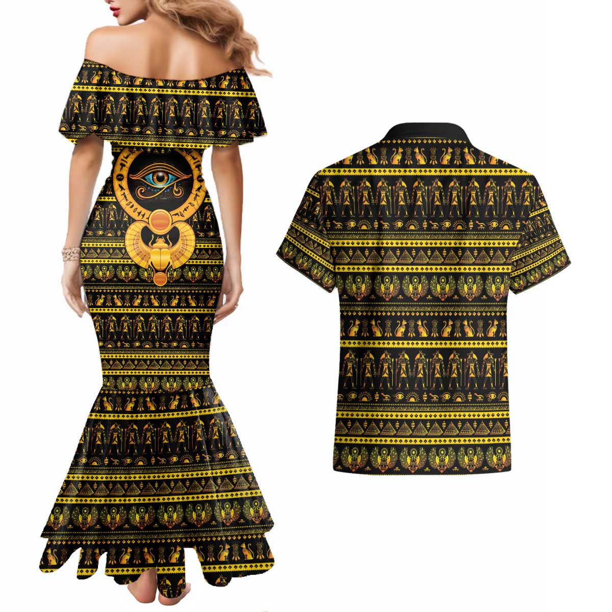 Egyptian God of The Sun Eye of Ra Couples Matching Mermaid Dress and Hawaiian Shirt LT9 - Wonder Print Shop