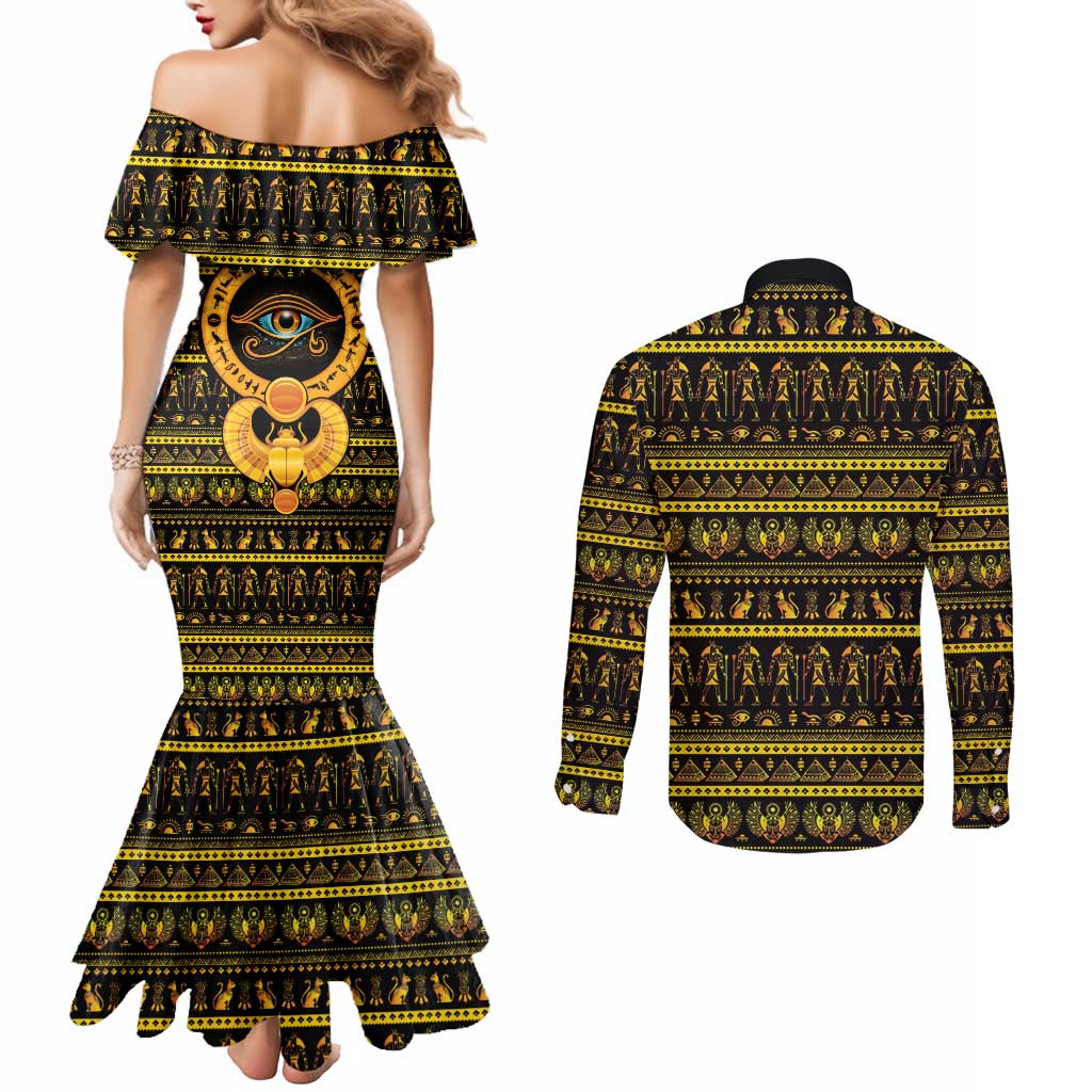 Egyptian God of The Sun Eye of Ra Couples Matching Mermaid Dress and Long Sleeve Button Shirt