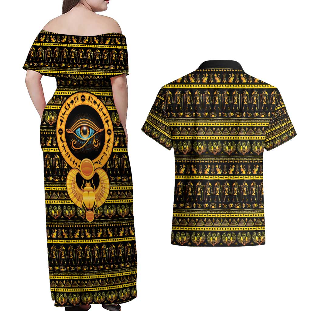 Egyptian God of The Sun Eye of Ra Couples Matching Off Shoulder Maxi Dress and Hawaiian Shirt LT9 - Wonder Print Shop