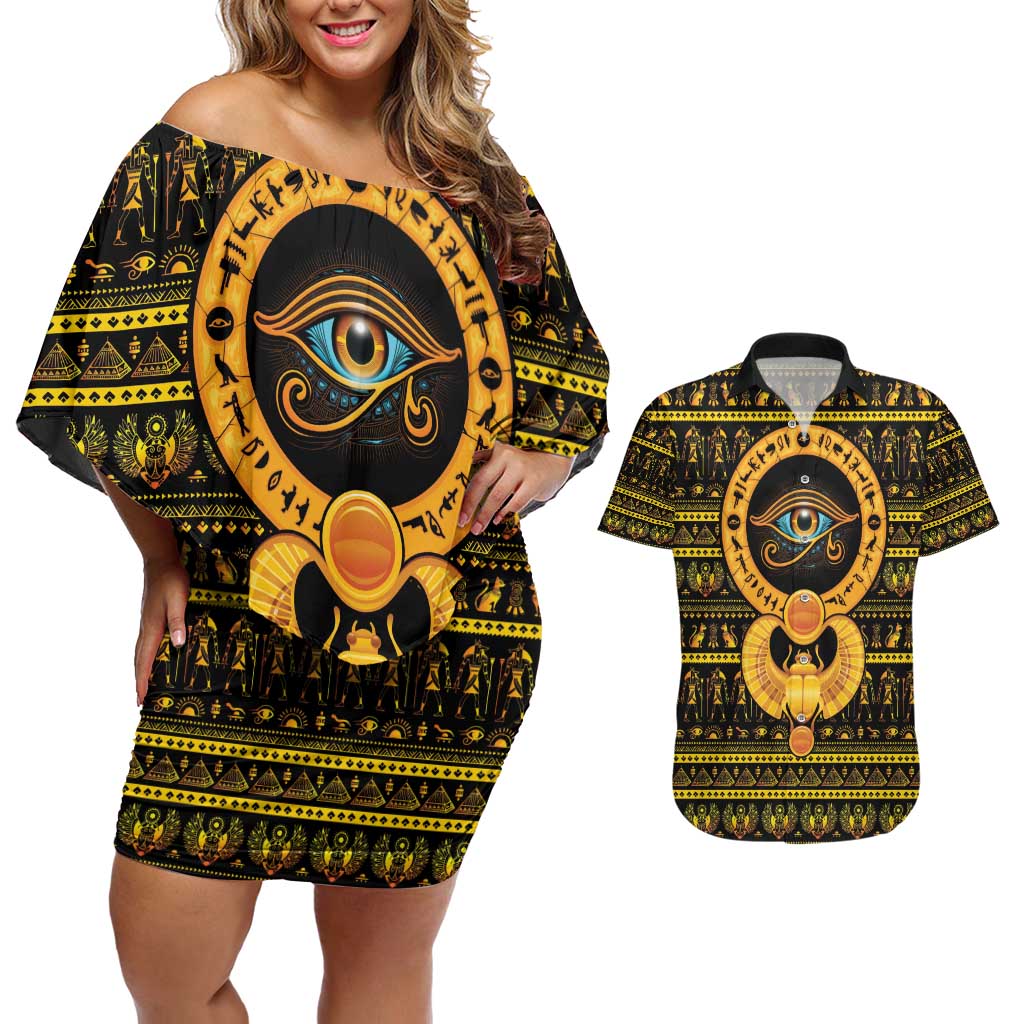 Egyptian God of The Sun Eye of Ra Couples Matching Off Shoulder Short Dress and Hawaiian Shirt LT9 - Wonder Print Shop