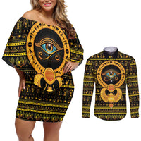 Egyptian God of The Sun Eye of Ra Couples Matching Off Shoulder Short Dress and Long Sleeve Button Shirt LT9 - Wonder Print Shop