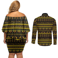 Egyptian God of The Sun Eye of Ra Couples Matching Off Shoulder Short Dress and Long Sleeve Button Shirt LT9 - Wonder Print Shop