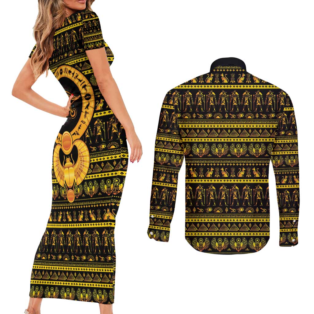 Egyptian God of The Sun Eye of Ra Couples Matching Short Sleeve Bodycon Dress and Long Sleeve Button Shirt LT9 - Wonder Print Shop