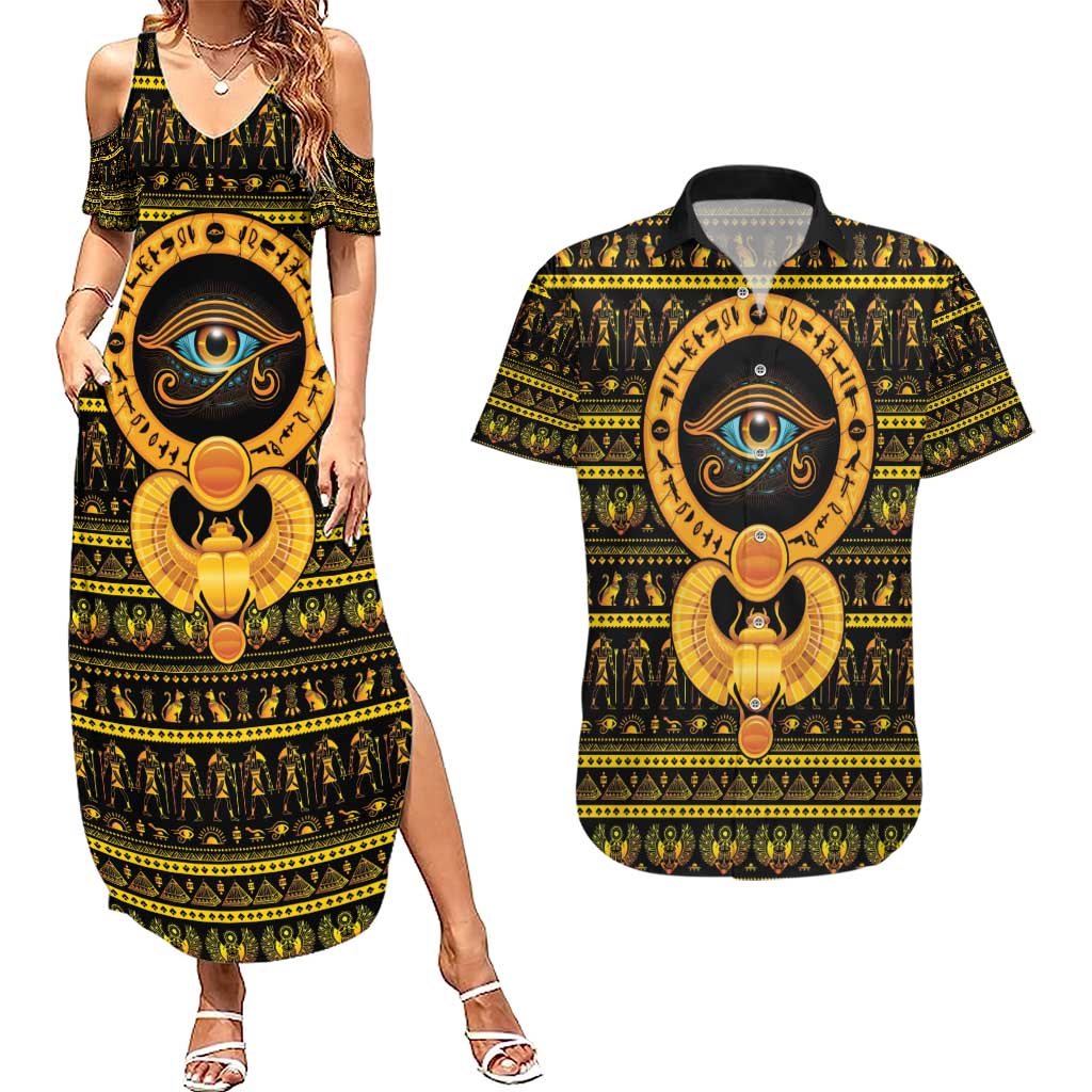 Egyptian God of The Sun Eye of Ra Couples Matching Summer Maxi Dress and Hawaiian Shirt LT9 - Wonder Print Shop