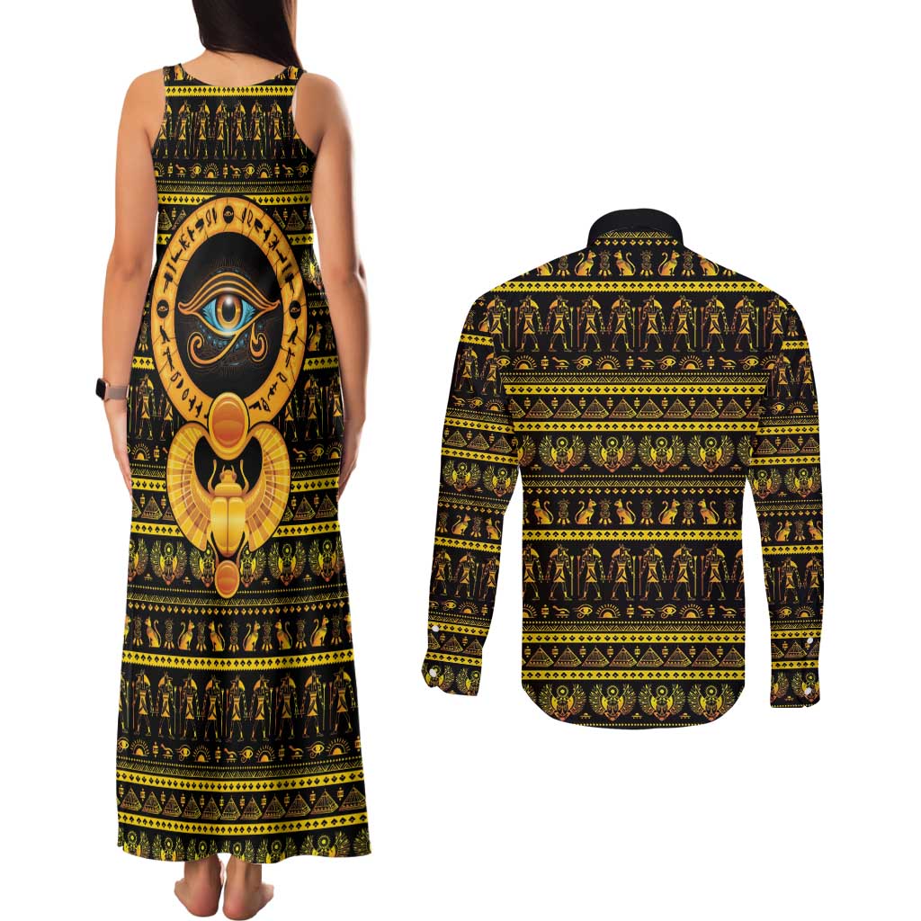Egyptian God of The Sun Eye of Ra Couples Matching Tank Maxi Dress and Long Sleeve Button Shirt LT9 - Wonder Print Shop