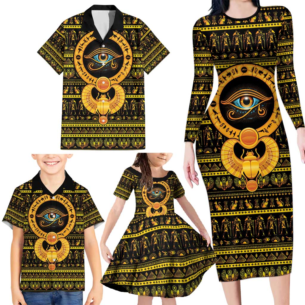Egyptian God of The Sun Eye of Ra Family Matching Long Sleeve Bodycon Dress and Hawaiian Shirt LT9 - Wonder Print Shop