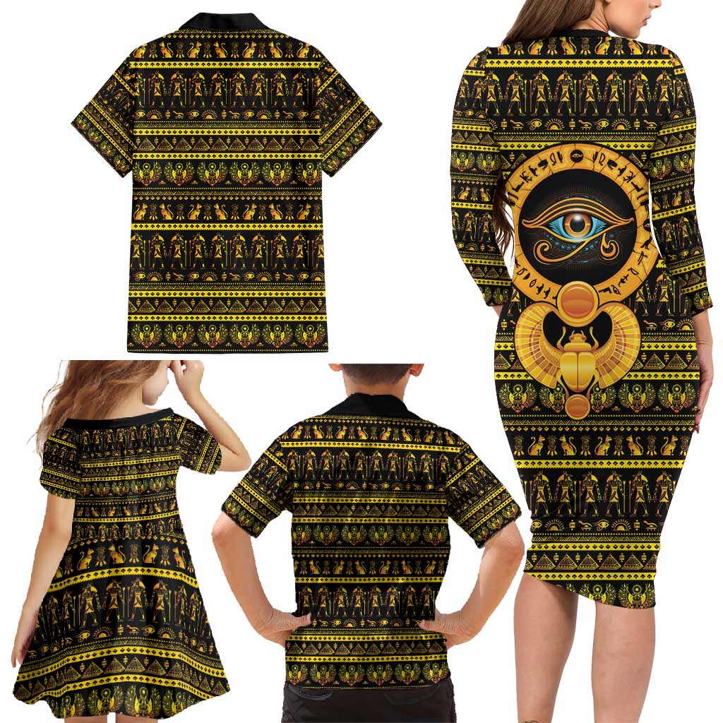 Egyptian God of The Sun Eye of Ra Family Matching Long Sleeve Bodycon Dress and Hawaiian Shirt LT9 - Wonder Print Shop
