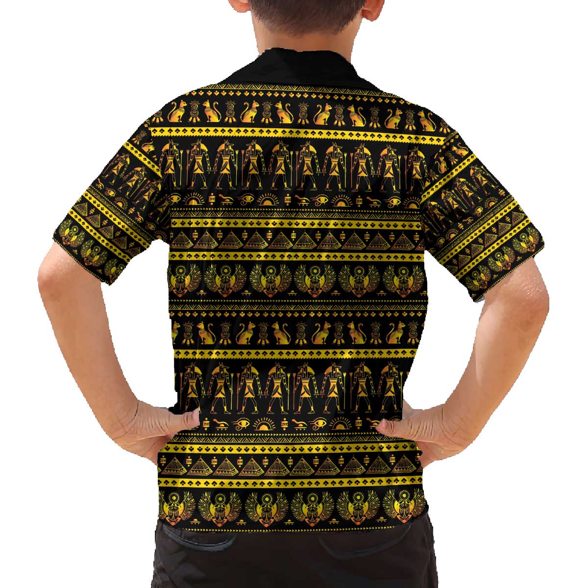 Egyptian God of The Sun Eye of Ra Family Matching Off The Shoulder Long Sleeve Dress and Hawaiian Shirt - Wonder Print Shop