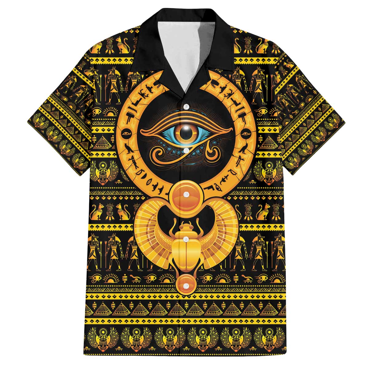 Egyptian God of The Sun Eye of Ra Family Matching Off The Shoulder Long Sleeve Dress and Hawaiian Shirt - Wonder Print Shop