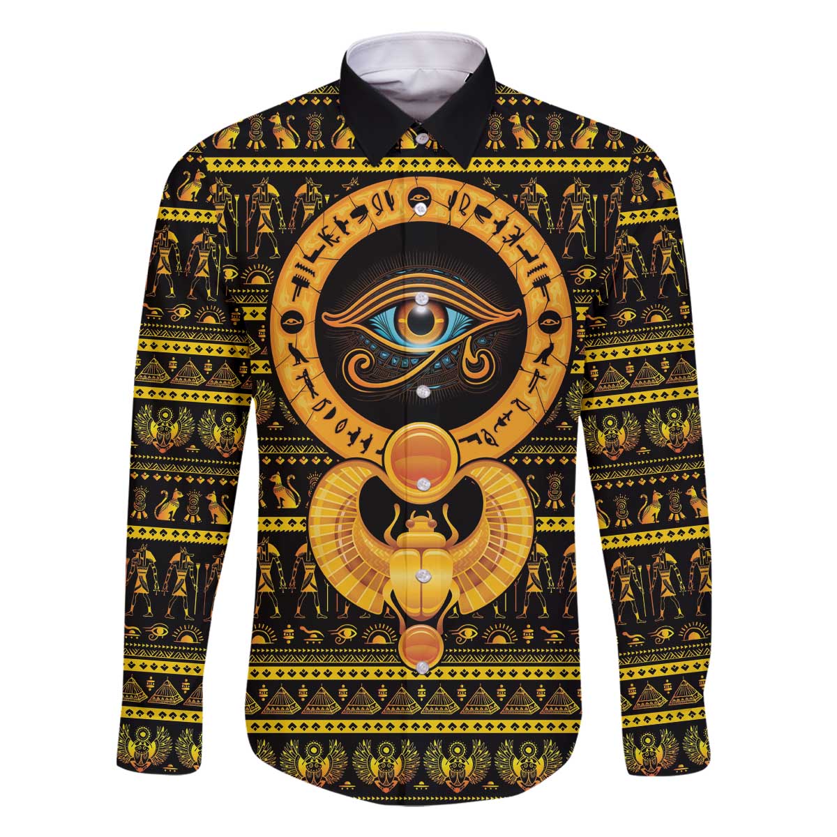 Egyptian God of The Sun Eye of Ra Family Matching Off The Shoulder Long Sleeve Dress and Hawaiian Shirt - Wonder Print Shop