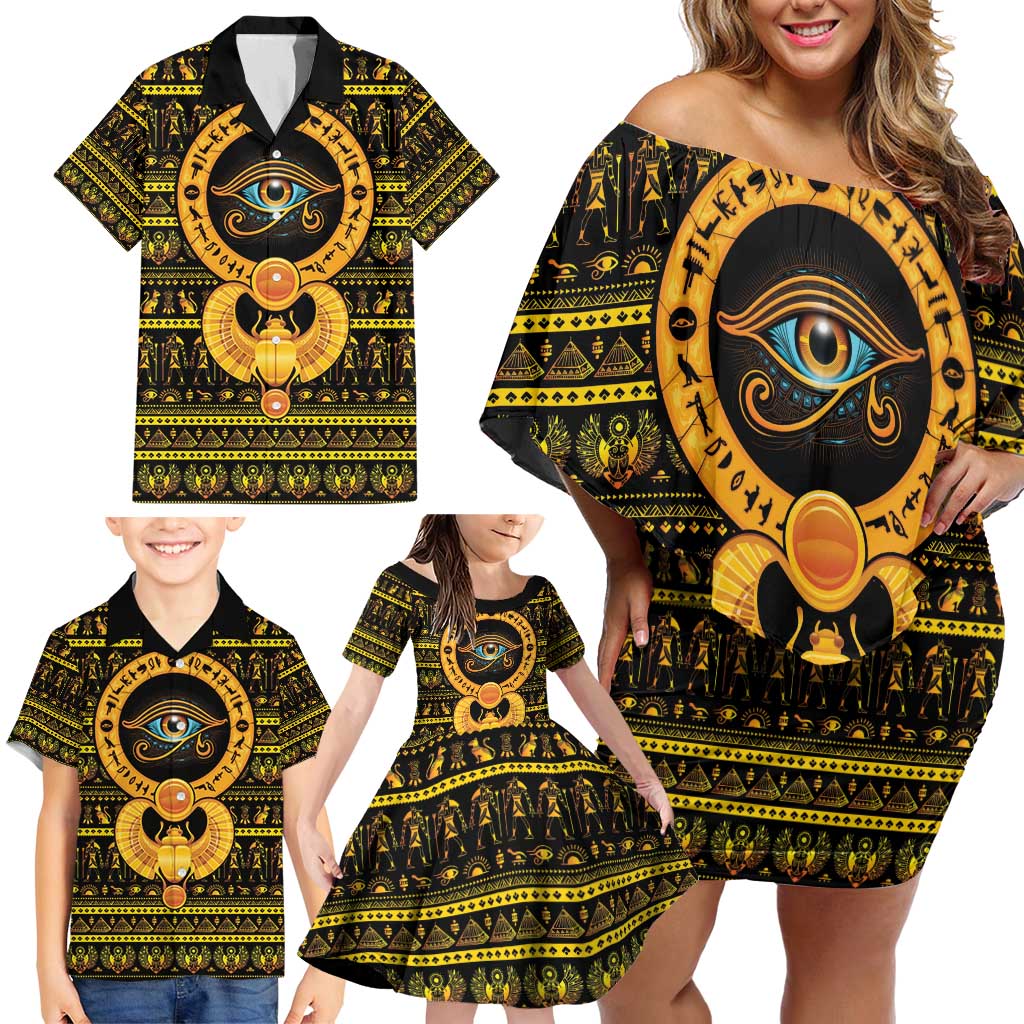 Egyptian God of The Sun Eye of Ra Family Matching Off Shoulder Short Dress and Hawaiian Shirt LT9 - Wonder Print Shop