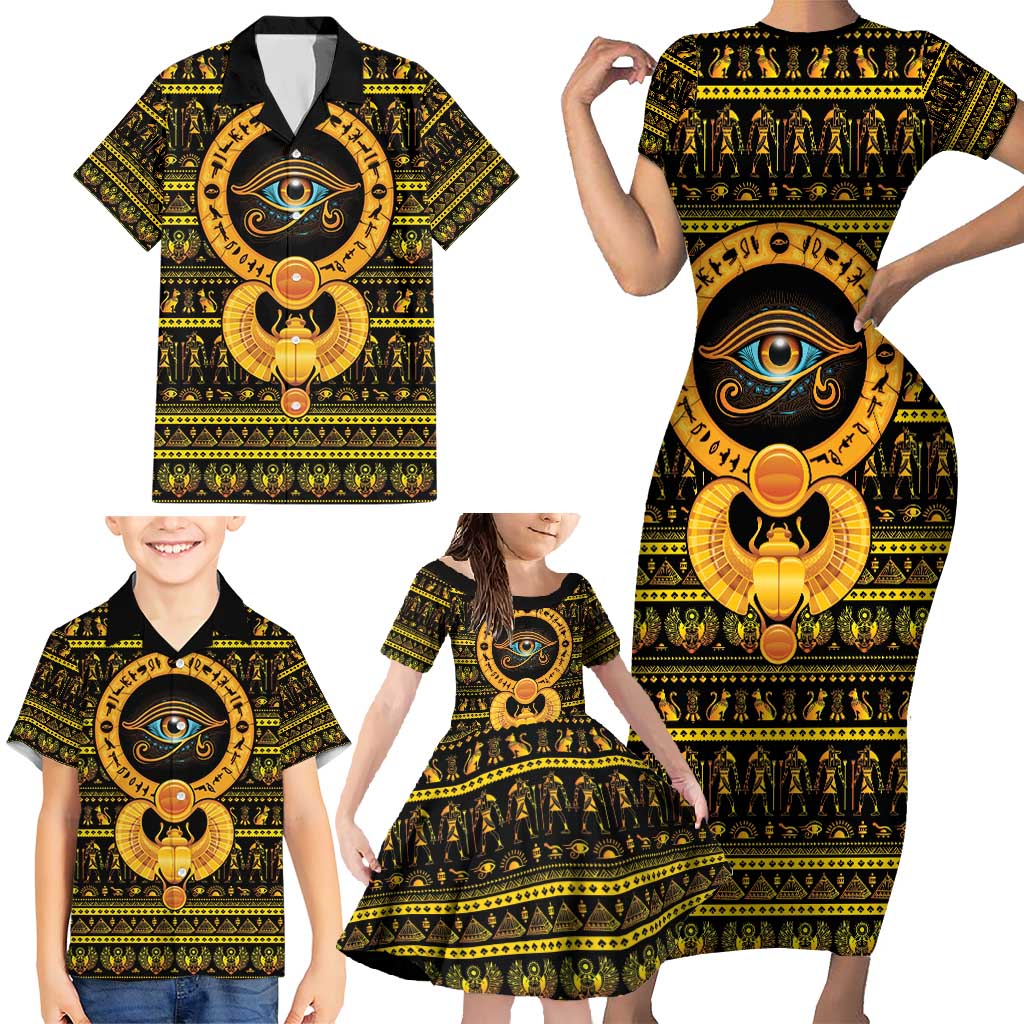 Egyptian God of The Sun Eye of Ra Family Matching Short Sleeve Bodycon Dress and Hawaiian Shirt - Wonder Print Shop