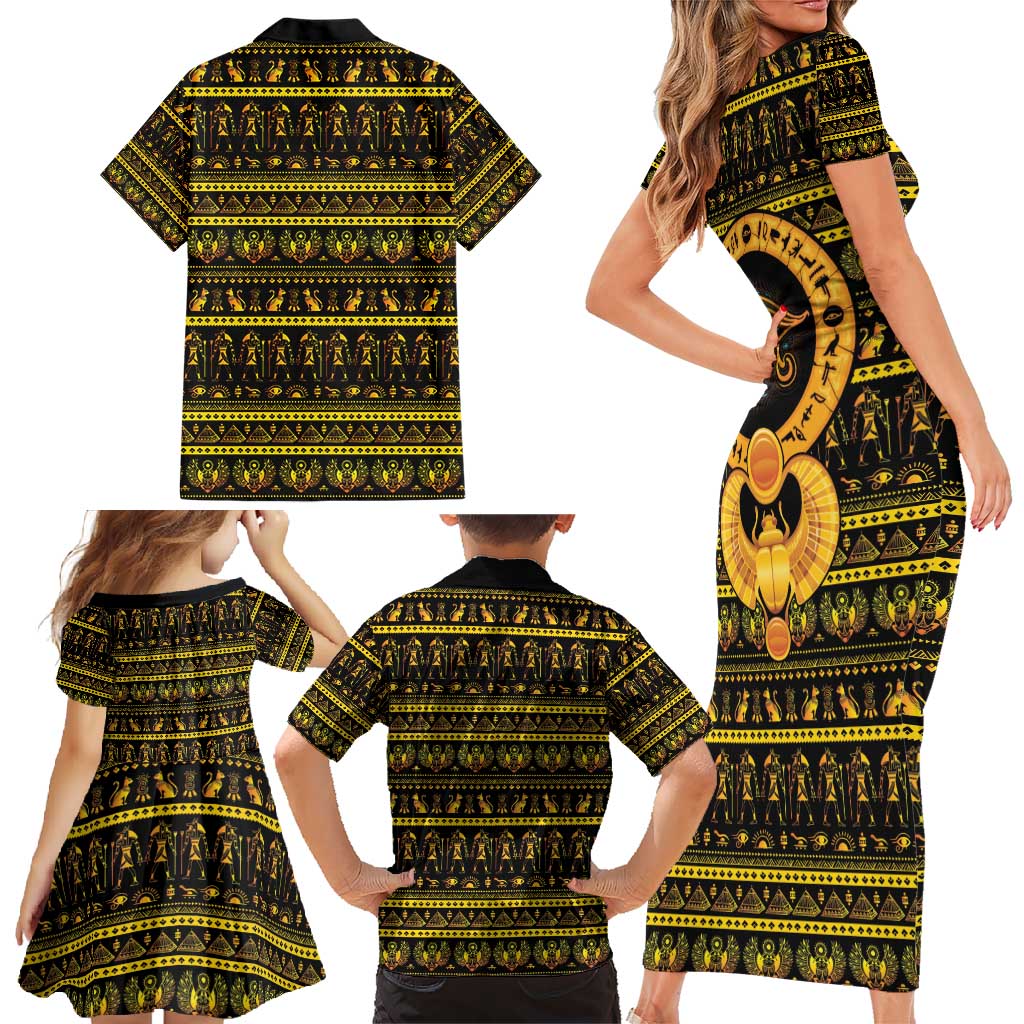 Egyptian God of The Sun Eye of Ra Family Matching Short Sleeve Bodycon Dress and Hawaiian Shirt - Wonder Print Shop