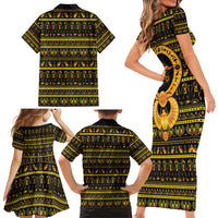 Egyptian God of The Sun Eye of Ra Family Matching Short Sleeve Bodycon Dress and Hawaiian Shirt - Wonder Print Shop