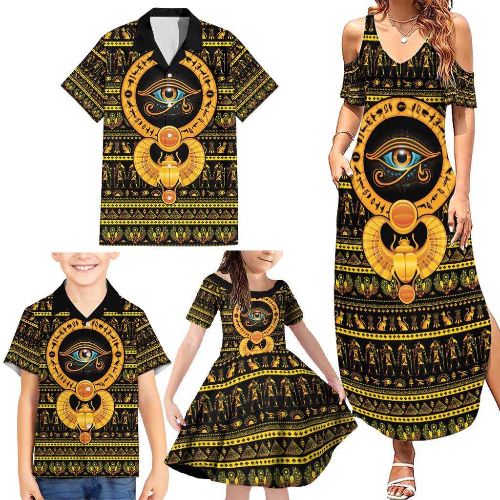 Egyptian God of The Sun Eye of Ra Family Matching Summer Maxi Dress and Hawaiian Shirt - Wonder Print Shop