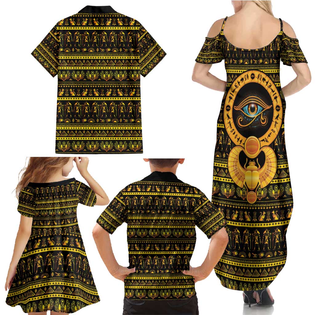 Egyptian God of The Sun Eye of Ra Family Matching Summer Maxi Dress and Hawaiian Shirt - Wonder Print Shop