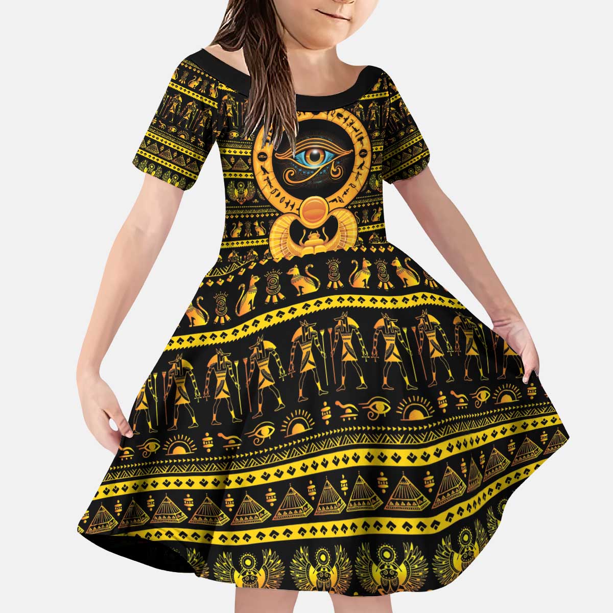 Egyptian God of The Sun Eye of Ra Kid Short Sleeve Dress - Wonder Print Shop