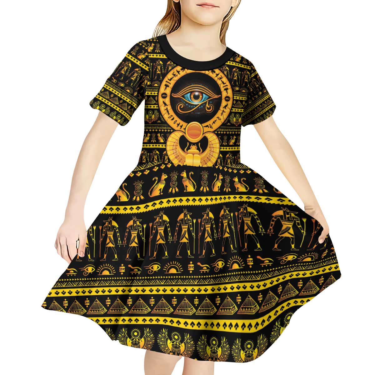 Egyptian God of The Sun Eye of Ra Kid Short Sleeve Dress - Wonder Print Shop
