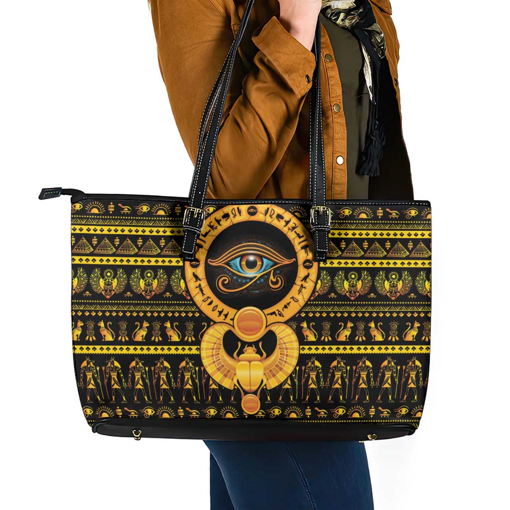Egyptian God of The Sun Eye of Ra Leather Tote Bag - Wonder Print Shop