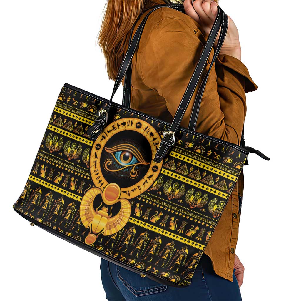 Egyptian God of The Sun Eye of Ra Leather Tote Bag - Wonder Print Shop