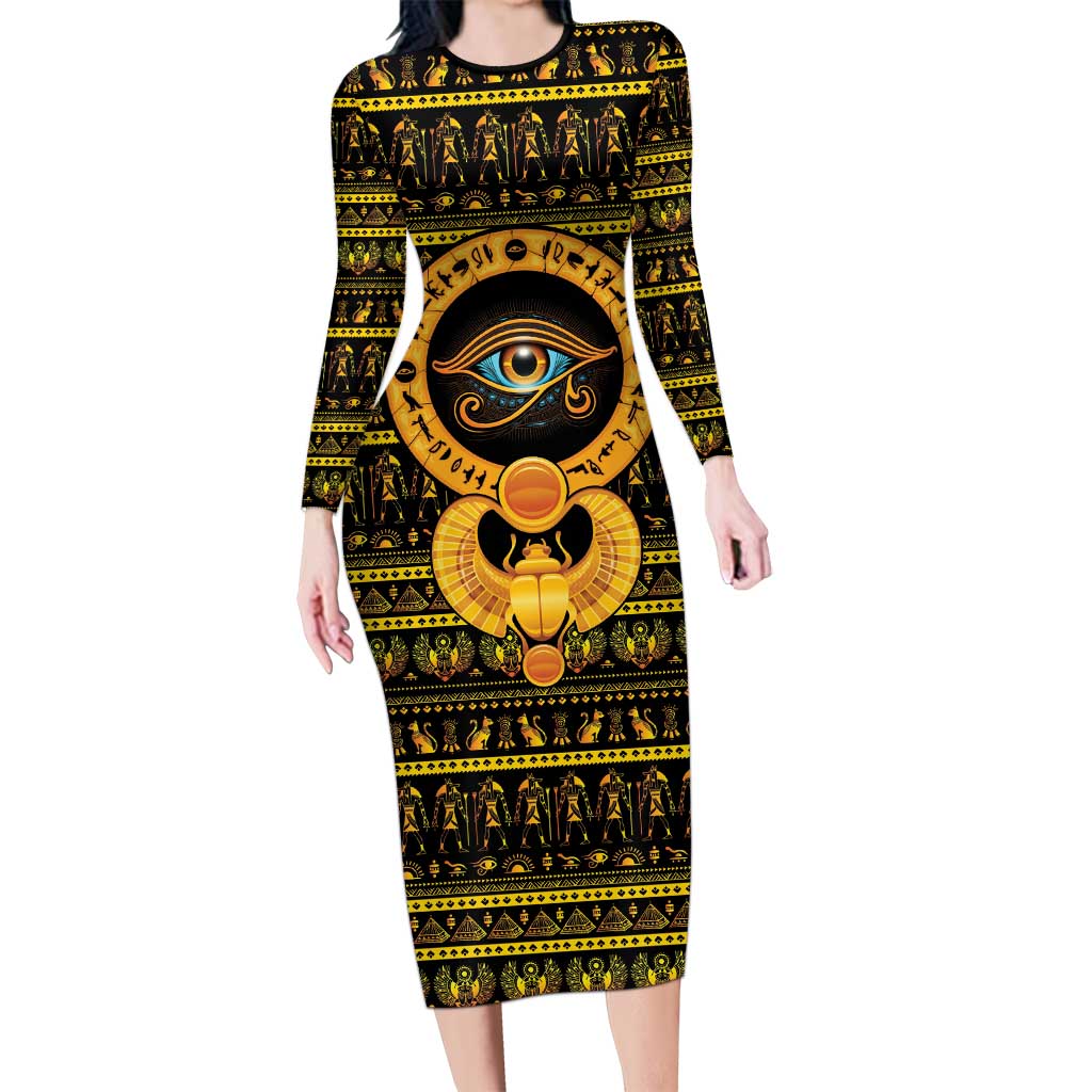 Egyptian God of The Sun Eye of Ra Long Sleeve Bodycon Dress - Wonder Print Shop