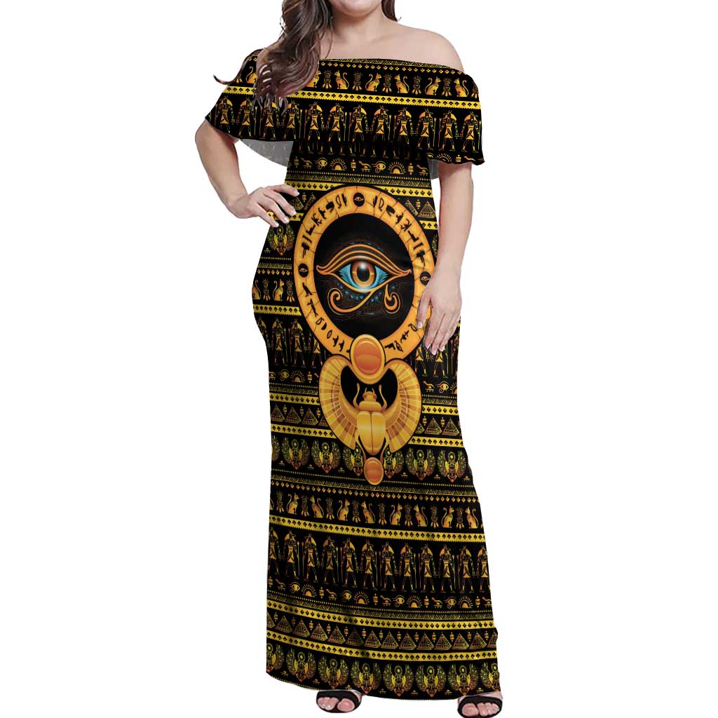 Egyptian God of The Sun Eye of Ra Off Shoulder Maxi Dress - Wonder Print Shop