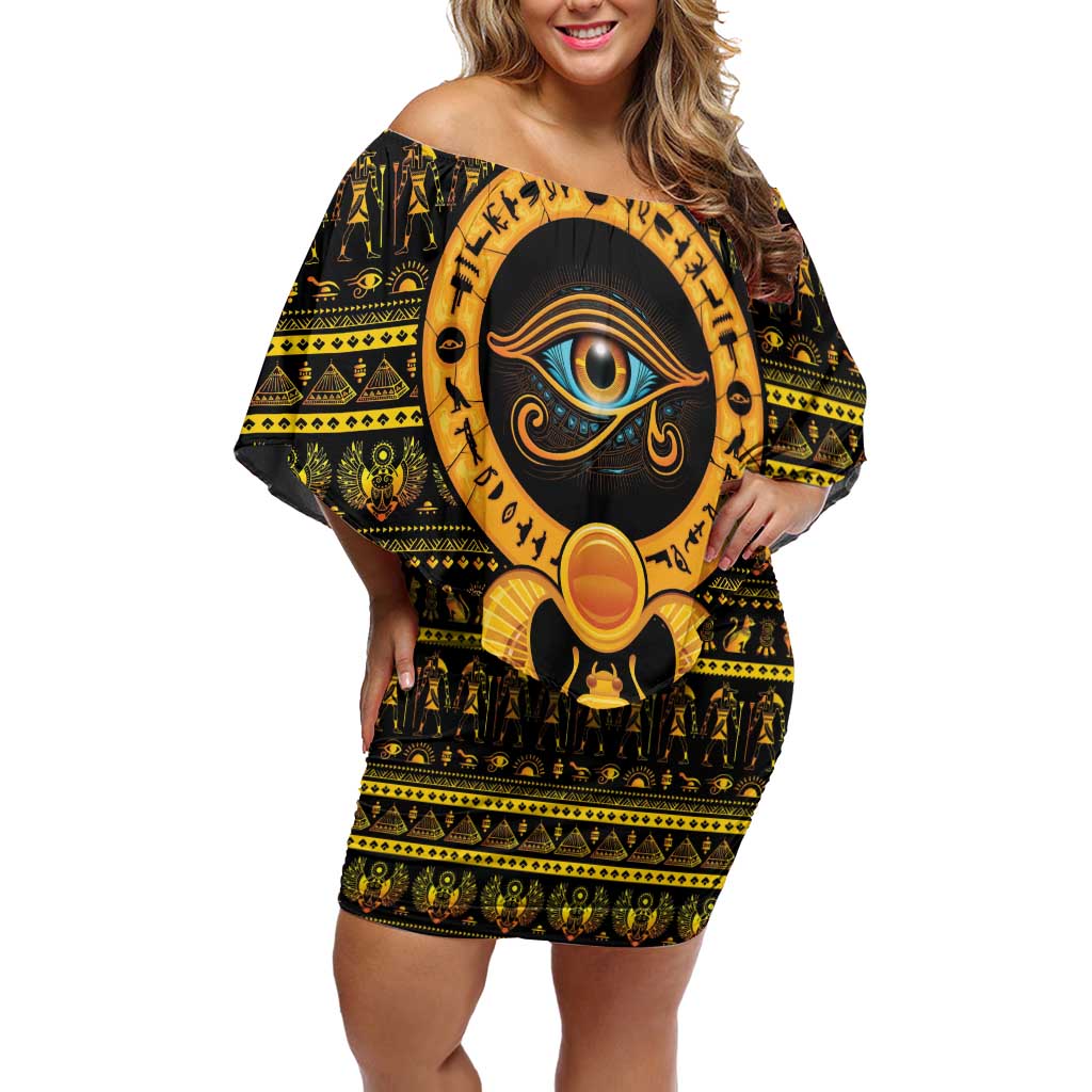 Egyptian God of The Sun Eye of Ra Off Shoulder Short Dress - Wonder Print Shop