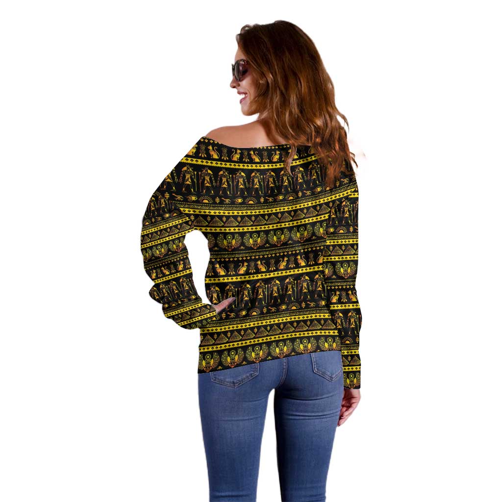 Egyptian God of The Sun Eye of Ra Off Shoulder Sweater - Wonder Print Shop
